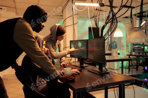 Preview: Hackers team hacking computer network system, programming malware