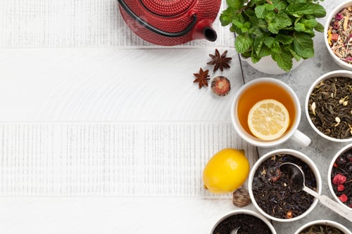 Preview: Various dried tea and teapot