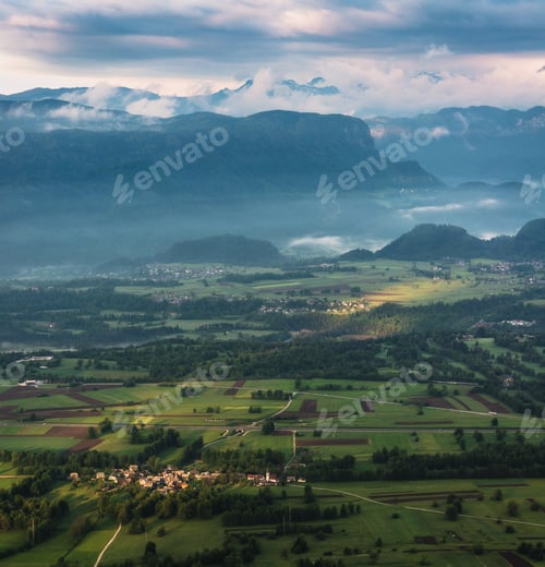 Preview: Village under the mountain at sunrise