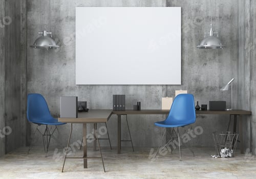 Preview: 3D Mockup photo frame in Modern interior work area