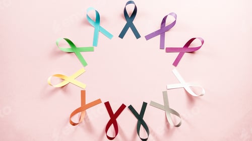 Preview: Circle Of Colored Ribbons with copy space