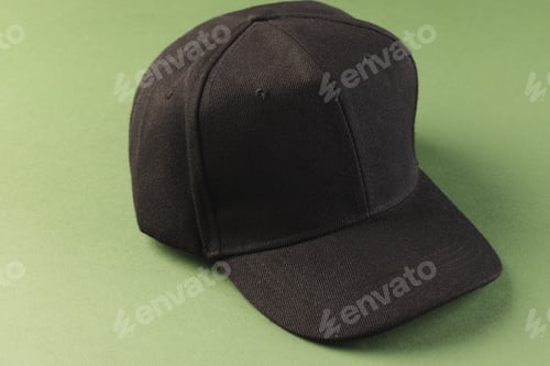 Preview: Black baseball cap and copy space on green background