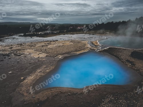 Preview: Thermal lake Blesi and Strokkur Geysir, Golden circle route in south Iceland