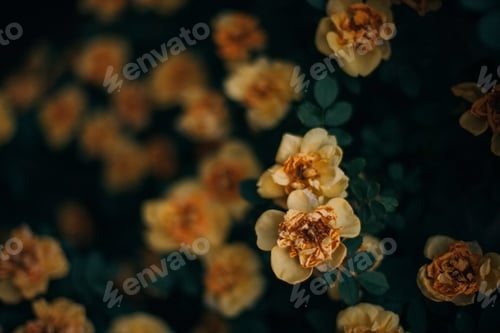 Preview: Blooming of yellow roses, top view, roses wither, natural colours, early autumn