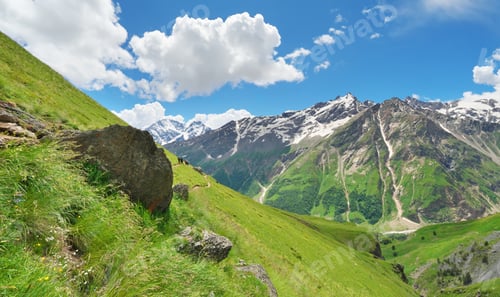 Preview: Valley and peak in Caucasus Mountains at day.