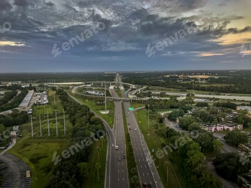 Preview: Up in the sky, in a hot air balloon, looking down at Orlando, Florida's empty roadways