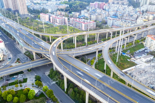 Preview: overpass closeup in morning with vehicle motion blur