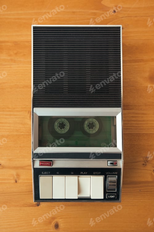 Preview: Audio cassette tape rolling in vintage player