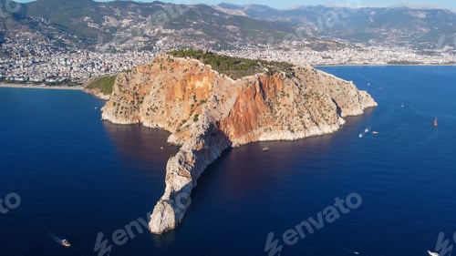 Preview: Aerial drone view Alanya castle, rocky cliffs in the sea Alanya - Turkey