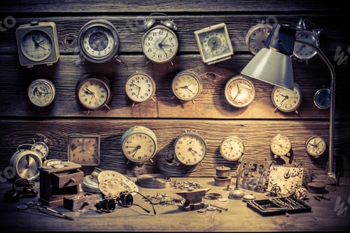 Preview: Watchmaker's workshop with clocks to repair