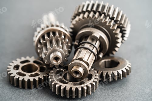 Preview: Gear and cogs wheels, clock mechanism, brass metal engine industrial.