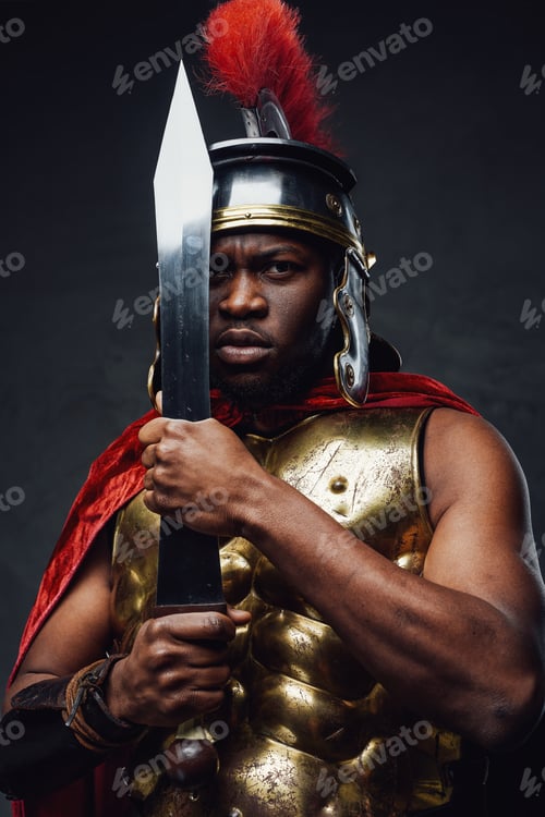 Preview: Roman soldier holding sword near his face