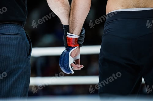 Preview: judge holds hand of boxer