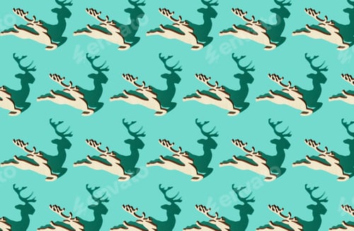 Preview: Wooden deer with shadow. Christmas tree toy pattern. New year background. Blue pattern
