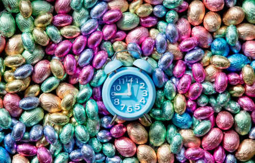 Preview: olor Chocolate Easter eggs and alarm clock on it