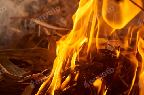 Preview: Flames of fire with smoke on a black background