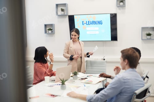 Preview: Young Businesswoman Giving Presentation in Meeting