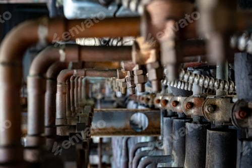 Preview: Weathered rusty refrigeration rack in a factory