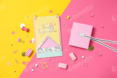 Preview: Concept of scrapbooking, scrapbooking for holiday, hobby concept, top view