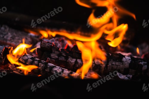 Preview: fire flames with sparks on the coals