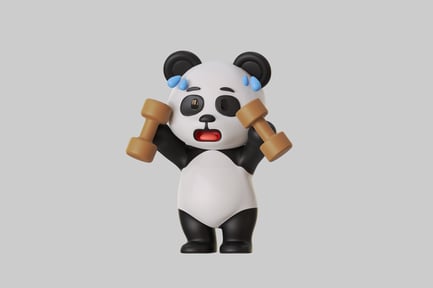Preview: Tired panda with dumbbells