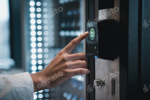Preview: Close up hand of woman pushing button on vending machine for choosing a snack or drink.