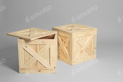 Preview: Pair of wooden crates on grey background