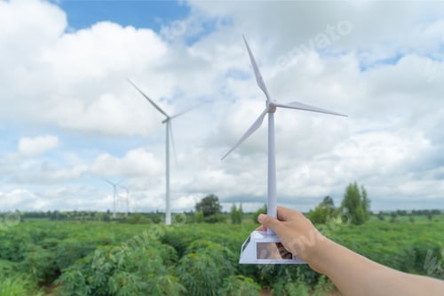 Preview: Wind turbines or windmill farm field in industry factory. Power, sustainable energy, and environment
