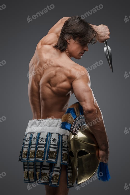 Preview: Handsome warrior with dagger and helmet from greece