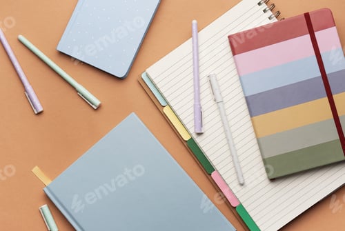Preview: Flat lay, top view office table desk.