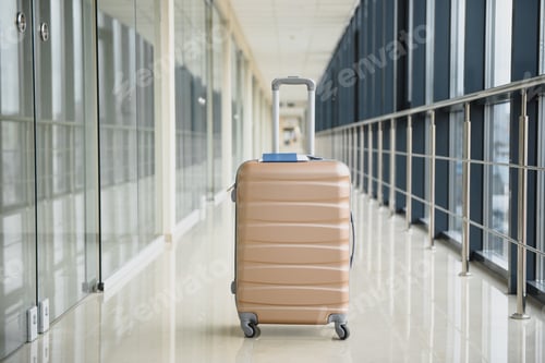 Preview: Suitcases in airport departure lounge, summer vacation concept
