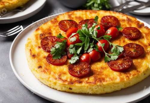 Preview: Traditional Spanish tortilla on wooden table in a restaurant