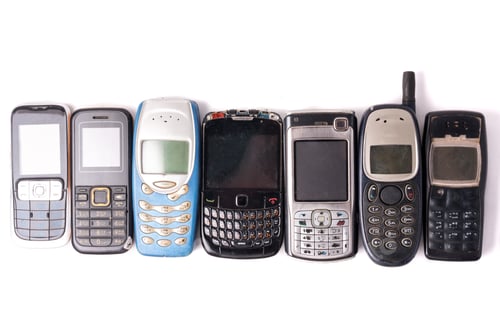 Preview: old and obsolete cellphone on a white background.