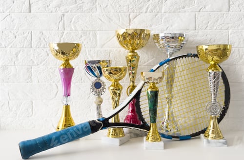 Preview: Sports, award and trophy at court for success, winner or achievement. Prize, victory and sport