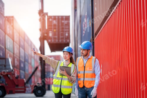 Preview: Foreman man and worker working checking at Container cargo,Logistics import export shipping concept.