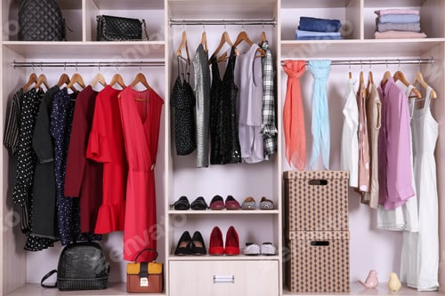 Preview: Large wardrobe with different clothes and shoes