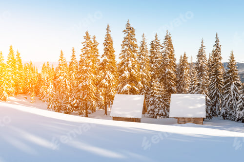 Preview: Fantastic landscape with snowy house