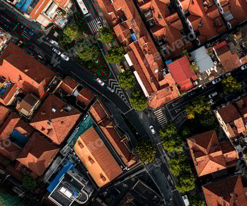 Preview: Red tiled roofs in the morning sunlight in Wuhan, China
