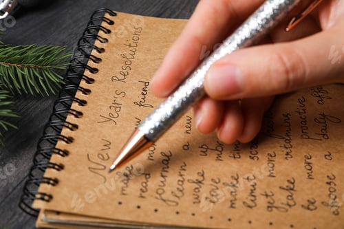 Preview: Concept of New Year Resolutions list, new year goals, close up