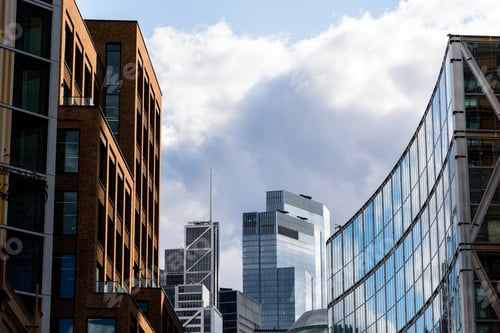 Preview: Low angle view of modern office buildings in the City of London