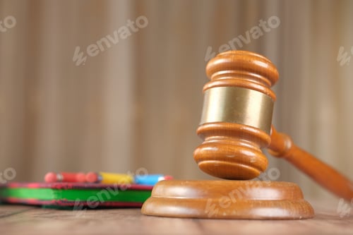 Preview: gavel and book with copy space on table