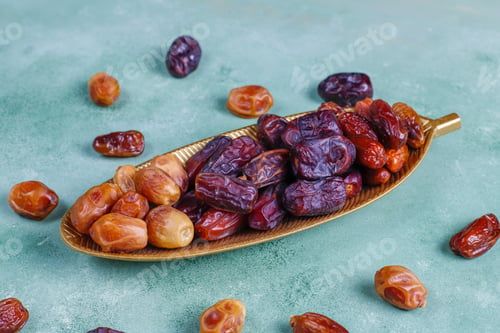 Preview: Various of dried dates or kurma.