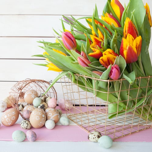 Preview: Vibrant Tulips and Decorated Eggs for Easter Holiday