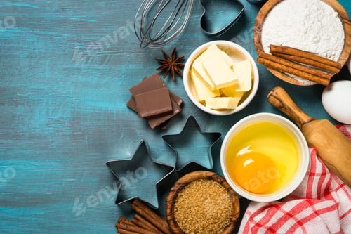 Preview: Ingredients for cooking baking top view.