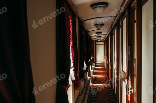 Preview: Vintage train, rich retro wagon interior, nobody