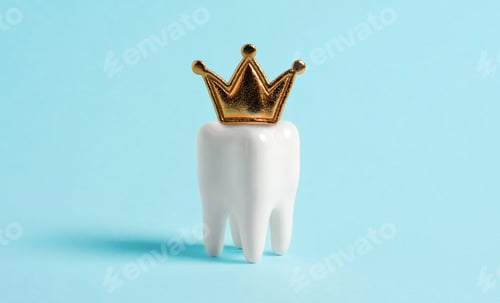 Preview: Tooth in the crown on blue background.