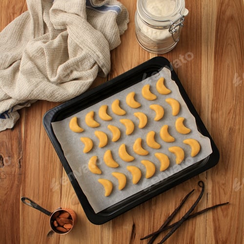 Preview: Raw Vanillekipferl, Austrian Pastry Made for Christmas, with Vanilla Pods and Powdered Sugar