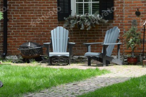 Preview: Brick Backyard with Wood Chairs on Stone Path