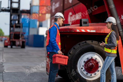 Preview: logistics workers people working to operation on site containers yard.