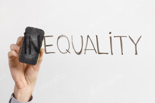 Preview: Cleaning part In in word Inequality on white background